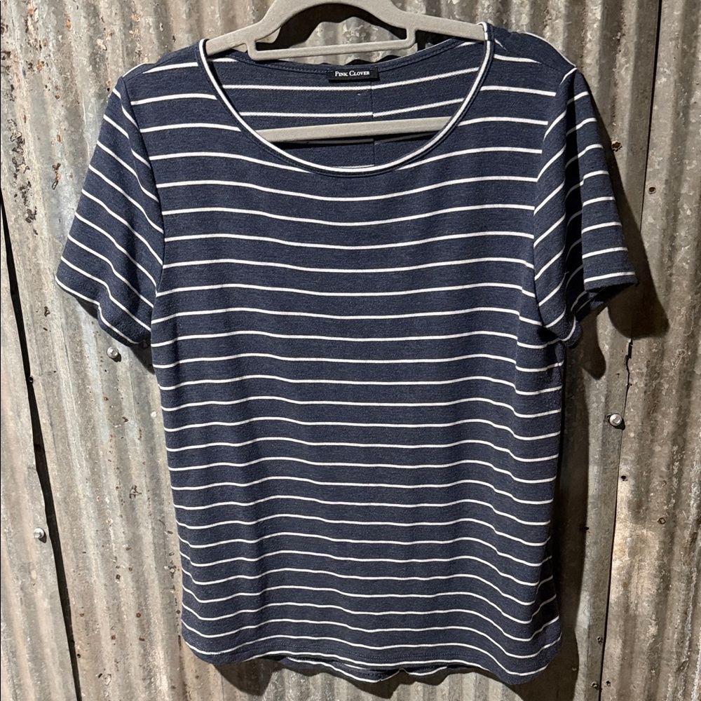 Pink Clover Striped Navy and White Tee